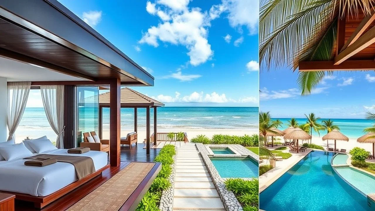 Oceanfront villa exterior with infinity pool