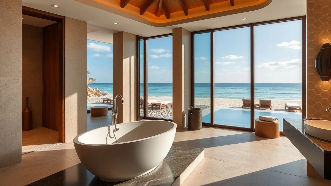 Spa-style bathroom with soaking tub